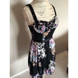 BEBE BLACK FLORAL BUSTIER CORSET DRESS S CROSSBACK